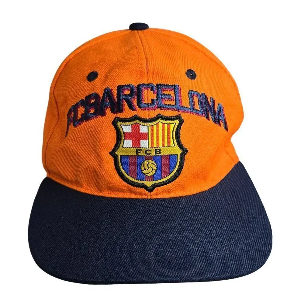 FC Barcelona Orange & Navy Baseball Cap With Embroidered Logo One Size Fits All